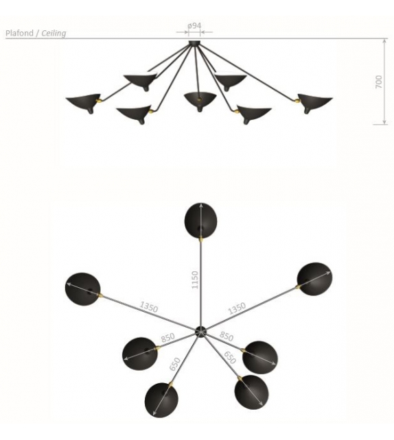 Plafonnier "Araignée" 7 Bras Fixes Serge Mouille