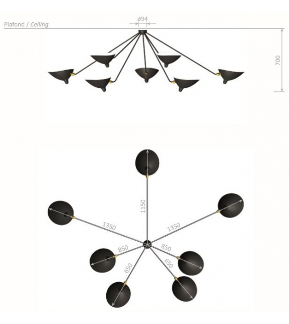 Ceiling Lamp "Spider" 7 Still Arms Serge Mouille