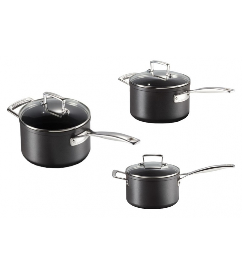 Le Creuset Batteria 3 Casseruole con Manico Lungo Maniglia e Coperchio Casserole