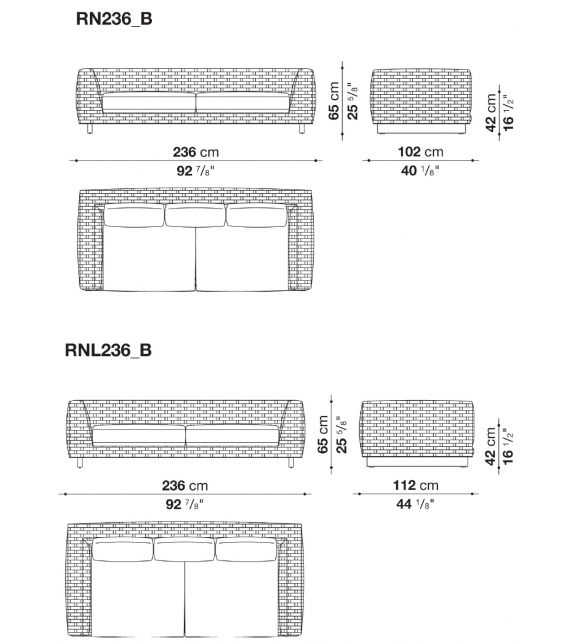 Ray Outdoor Natural B&B Italia Outdoor Sofa with Wooden Base