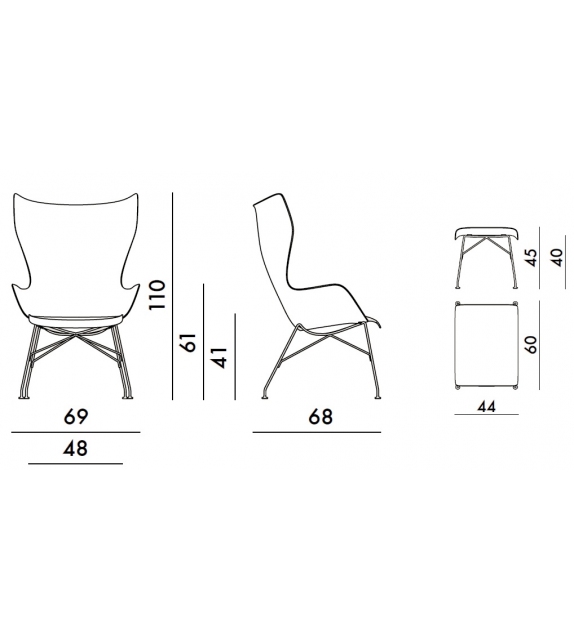 K/Wood siège recouvert de cuir Kartell Fauteuil