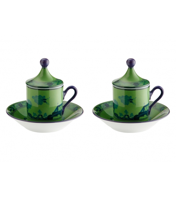 Tazza Caffè con Piatto e Coperchio Oriente Italiano Malachite Ginori 1735 Coffee Mug