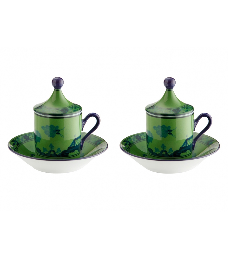 Tazza Caffè con Piatto e Coperchio Oriente Italiano Malachite Ginori 1735 Taza de Café