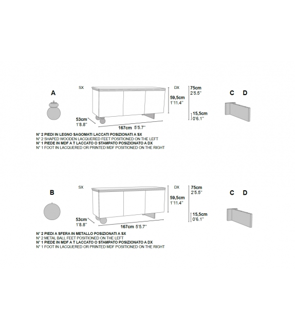 Bovary Sideboard Momenti Fuß aus MDF