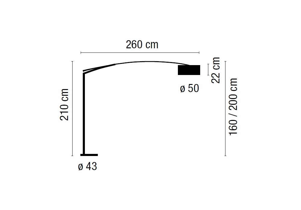 Lampadaires arc Balance 260cm Nickel mat - VIBIA