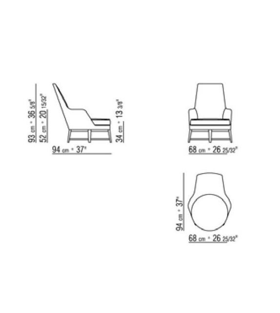 Guscioalto Flexform Fauteuil Base En Bois Avec Accudoirs