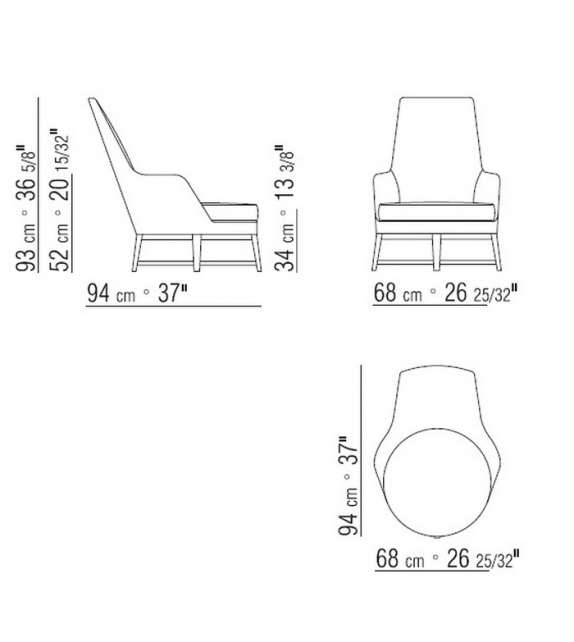 Guscioalto Soft Wooden Base Armchair Flexform