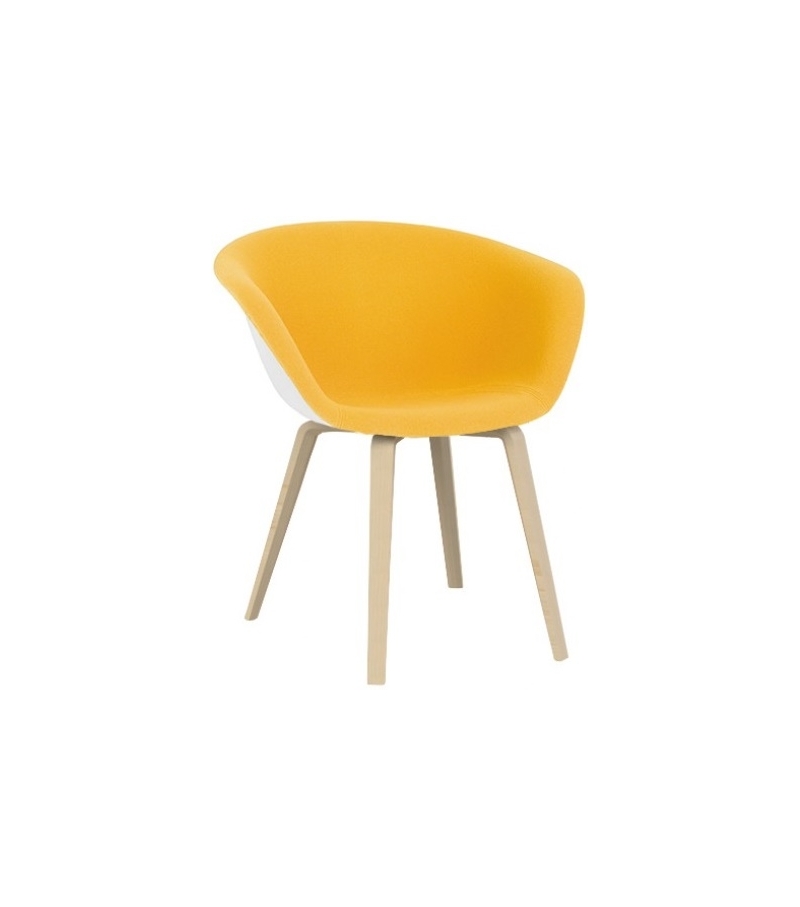 Duna 02 Arper Armchair With Front Face Upholstery & Wooden Legs