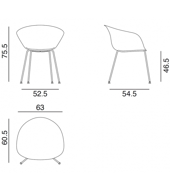 Duna 02 Arper Armchair With Front Face Upholstery & Steel Legs