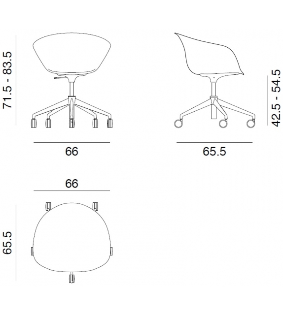 Duna 02 Arper Fauteuil Avec 5 Branches Sur Roulettes & Revêtement Antérieur