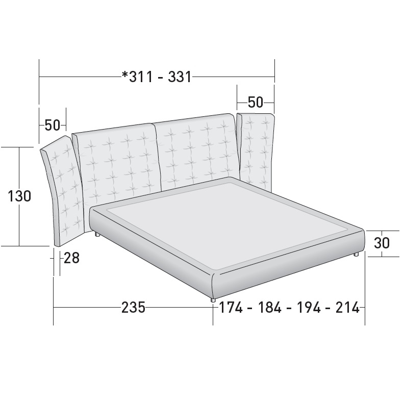 Angle Flou Bed with Side Panels - Milia Shop